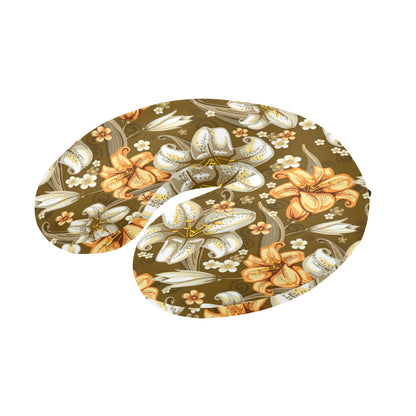 Lily Pattern Print Design 01 U-Shaped Travel Neck Pillow