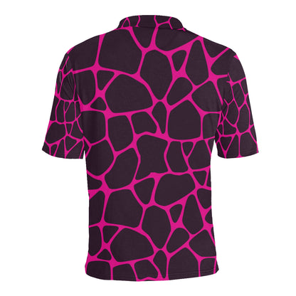 Giraffe Pink Background Texture Print Men Polo Shirt