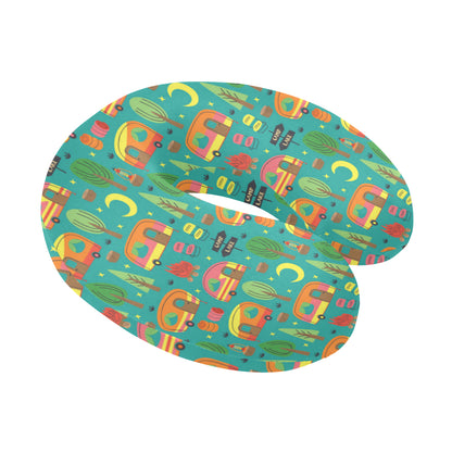Camping Camper Pattern Print Design 05 U-Shaped Travel Neck Pillow