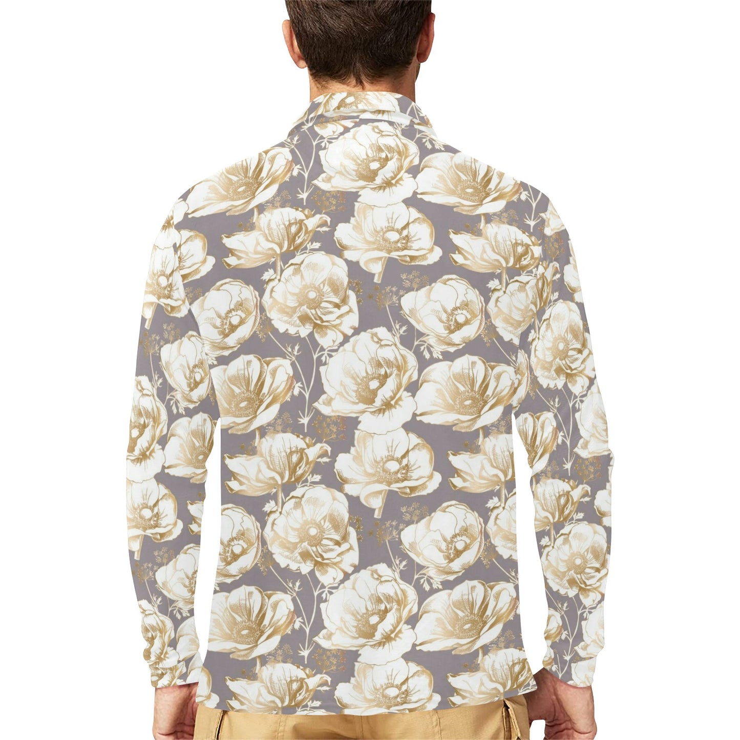 Anemone Pattern Print Design AM05 Long Sleeve Polo Shirt For Men's