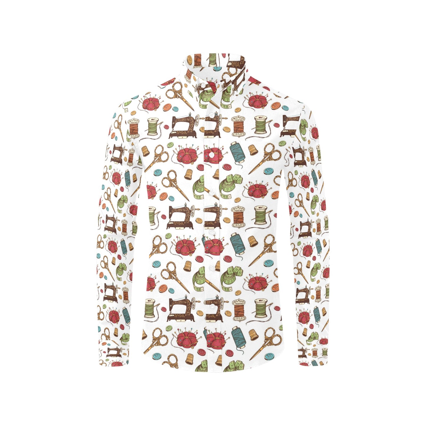 Sewing Equipment Print Design LKS304 Men's Long Sleeve Dress Shirt