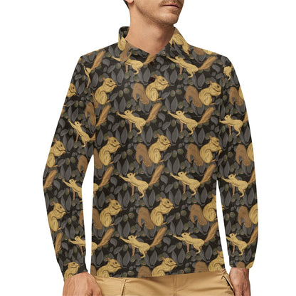 Squirrel Print Design LKS309 Long Sleeve Polo Shirt For Men's