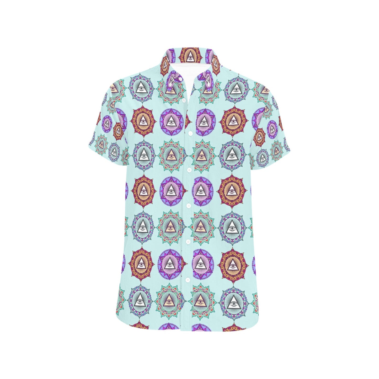 Third Eye Print Design LKS302 Men Short Sleeve Button Up Shirt