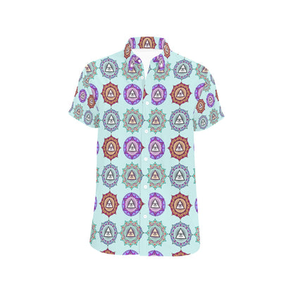 Third Eye Print Design LKS302 Men Short Sleeve Button Up Shirt