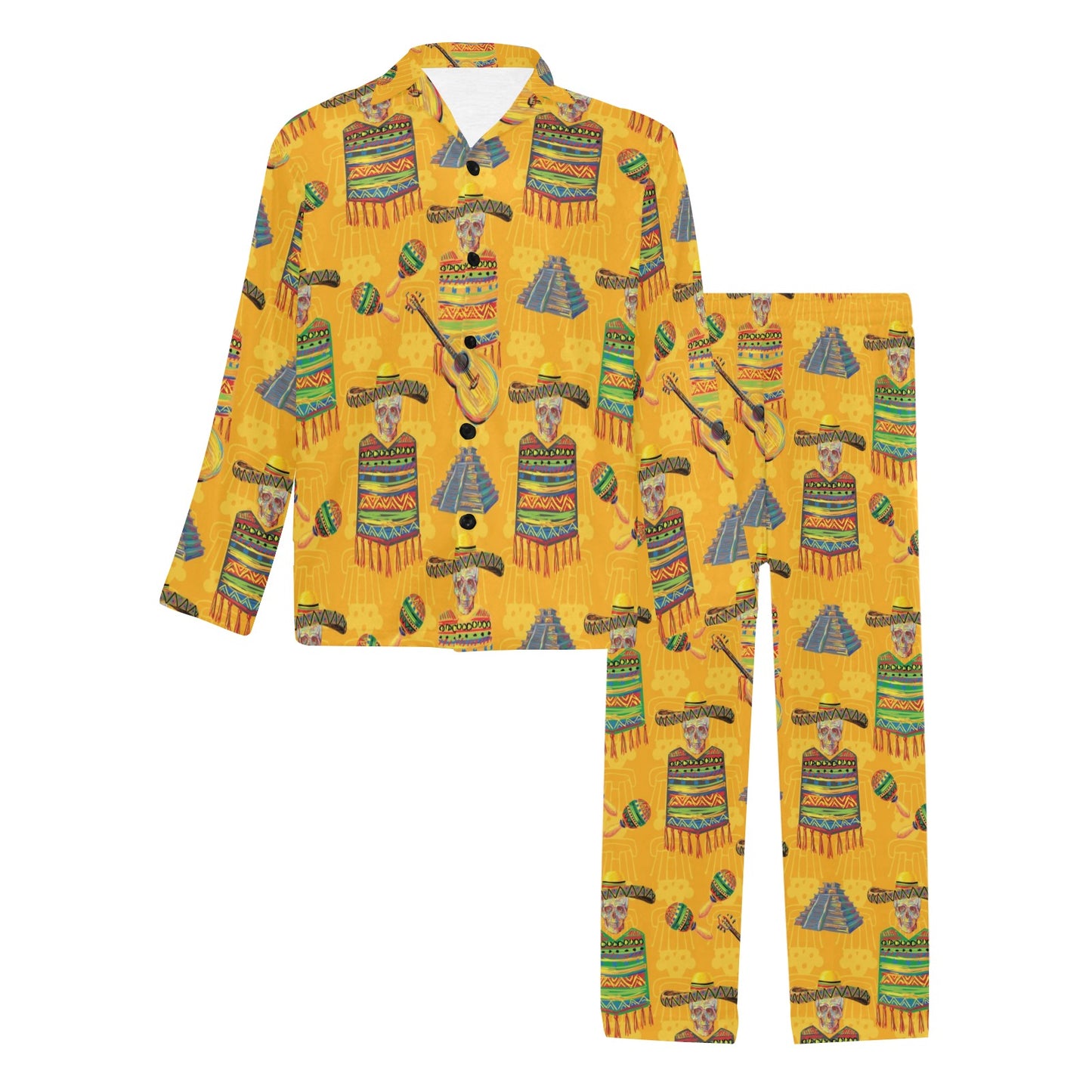 Maracas Mexican Style Pattern Print Design 02 Men's Long Pajama Set