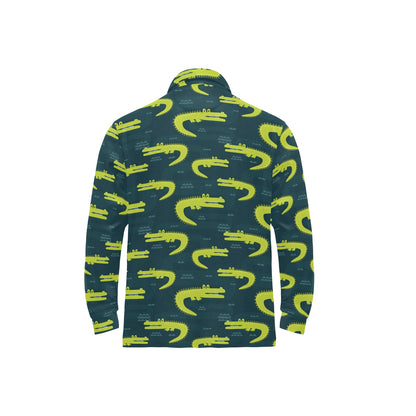 Alligator Pattern Print Design 03 Long Sleeve Polo Shirt For Men's