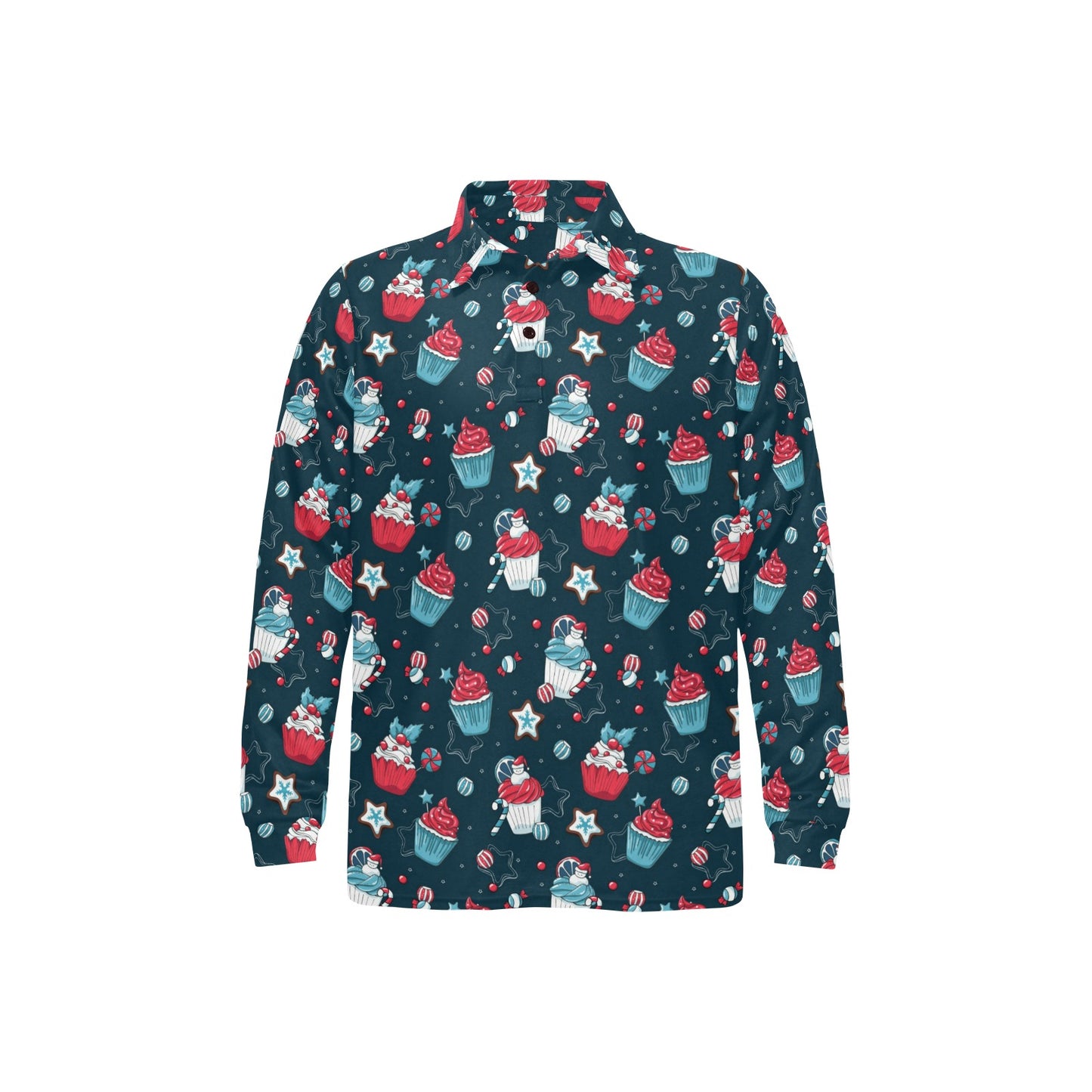 Cupcake Pattern Print Design 03 Long Sleeve Polo Shirt For Men's