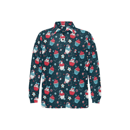 Cupcake Pattern Print Design 03 Long Sleeve Polo Shirt For Men's