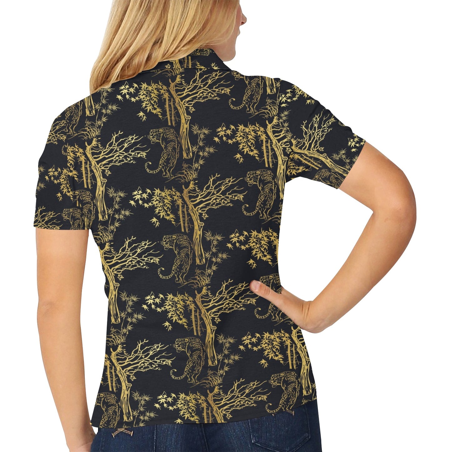 Tiger Gold Print Design LKS307 Women's Polo Shirt