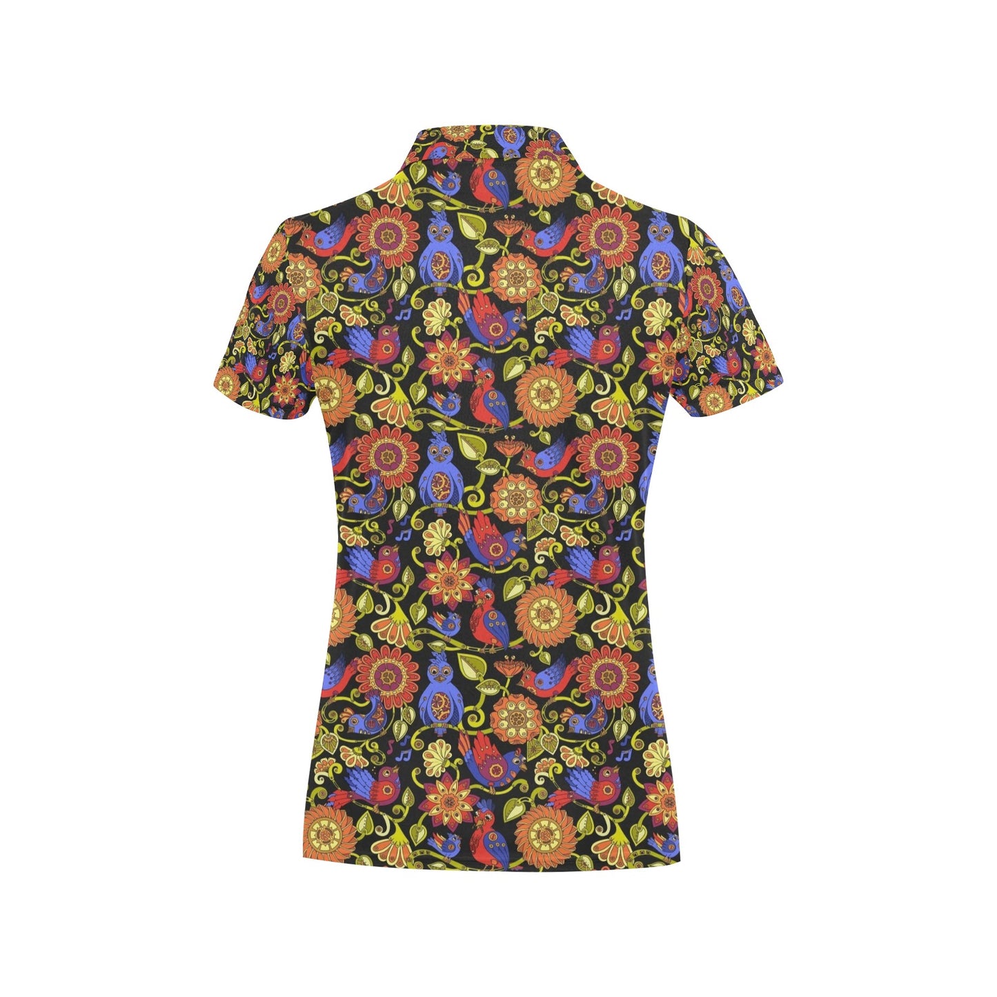 Steampunk Bird Design Themed Print Women's Polo Shirt