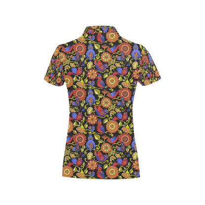 Steampunk Bird Design Themed Print Women's Polo Shirt