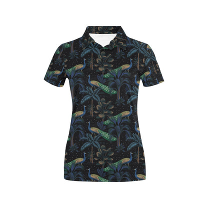 Rainforest Peacock Pattern Print Design A04 Women's Polo Shirt