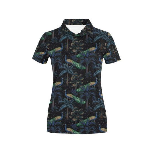 Rainforest Peacock Pattern Print Design A04 Women's Polo Shirt