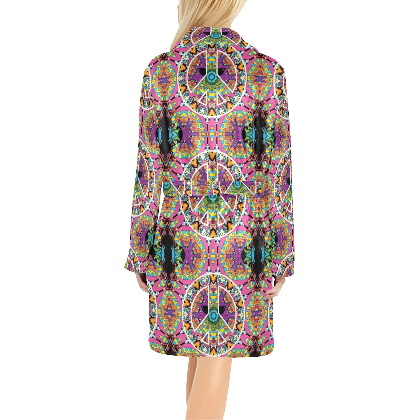 Peace Sign Pattern Print Design A03 Women's Fleece Robe