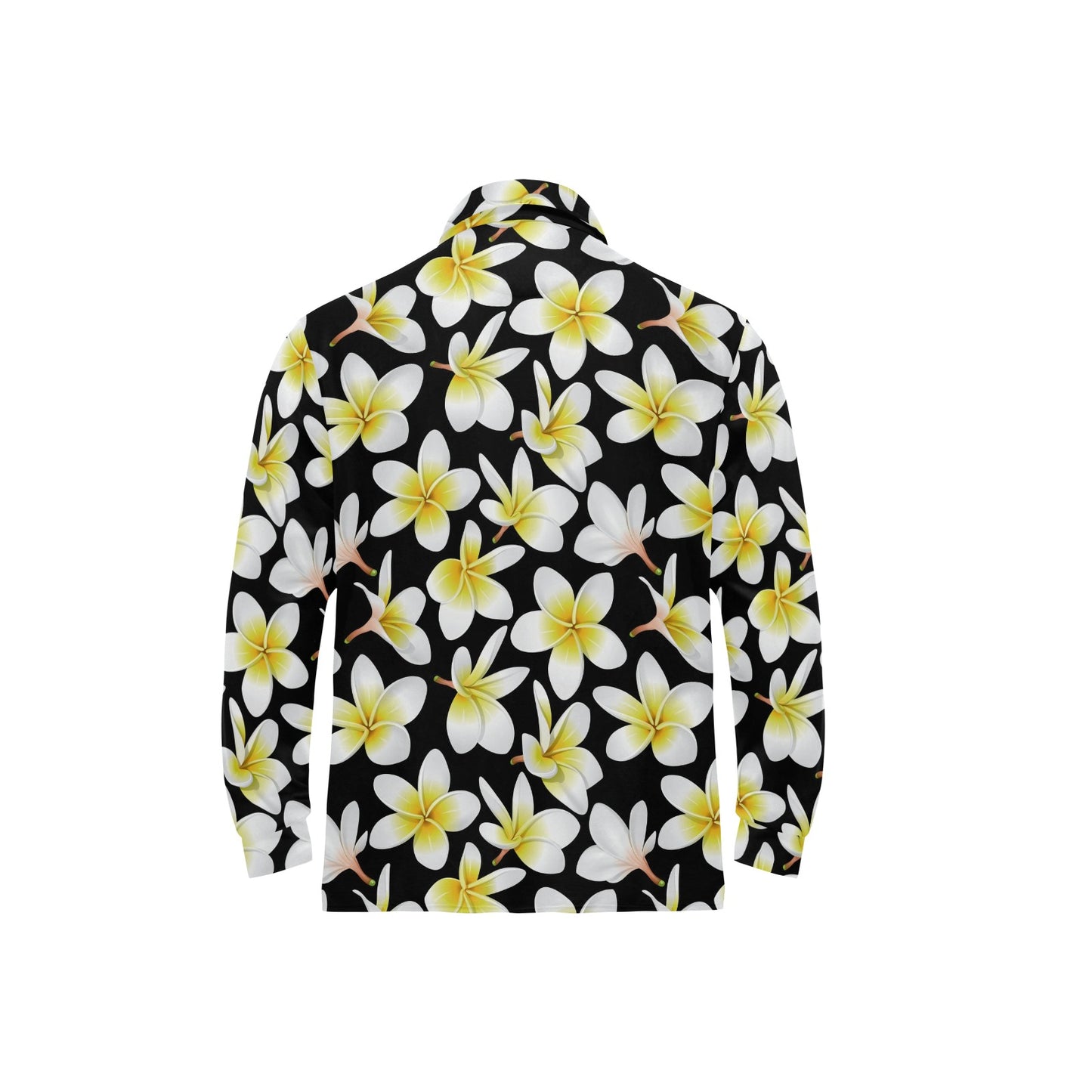 Yellow Plumeria Hawaiian Flowers Long Sleeve Polo Shirt For Men's
