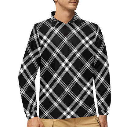 Madras Pattern Print Design 03 Long Sleeve Polo Shirt For Men's