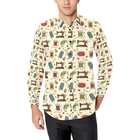 Sewing Equipment Print Design LKS303 Men's Long Sleeve Dress Shirt