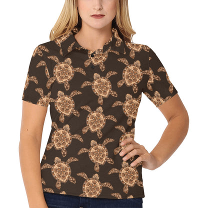 Tribal Sea Turtle Pattern Print Design T09 Women's Polo Shirt