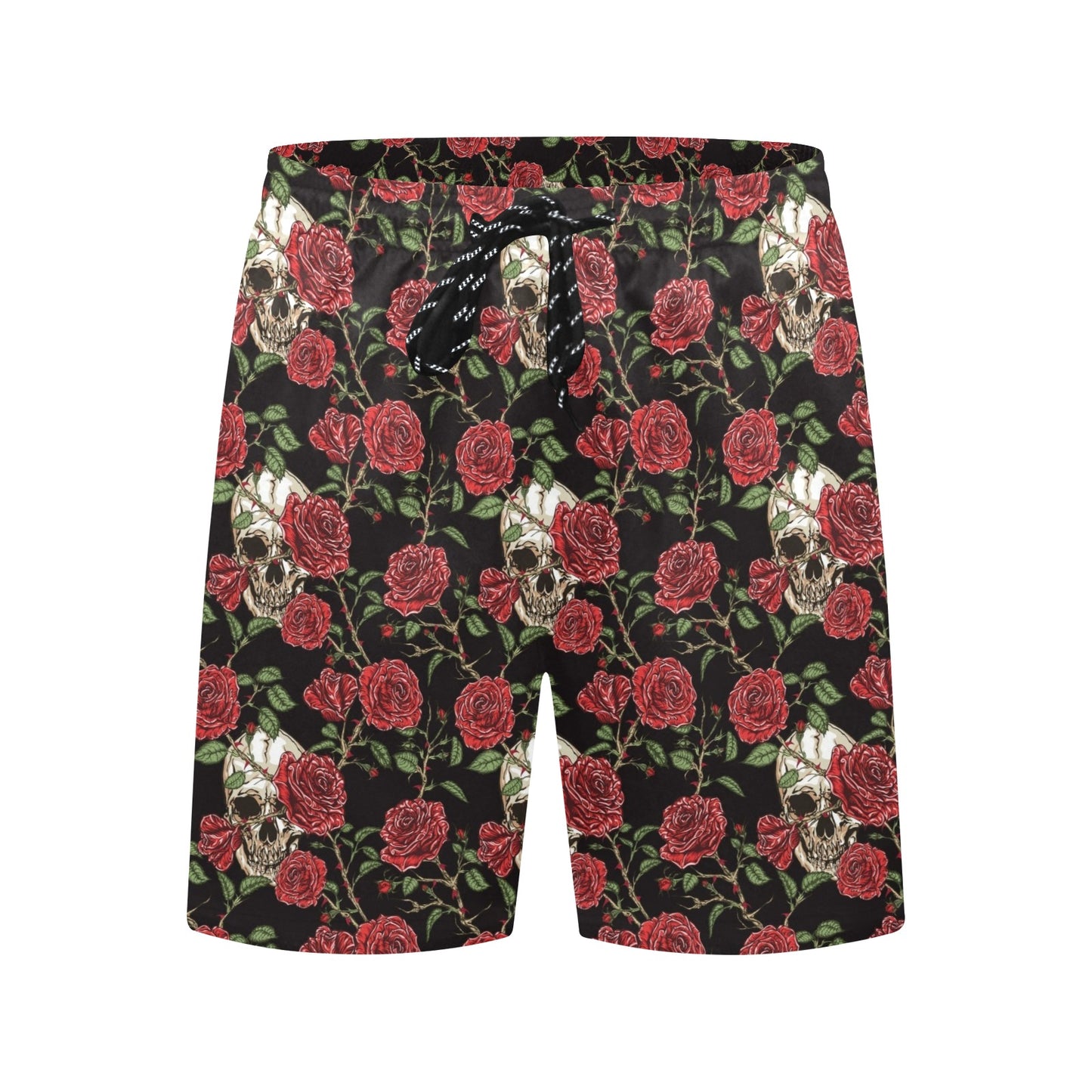 Skull And Roses Print Design LKS303 Men's Swim Trunks Beach Shorts