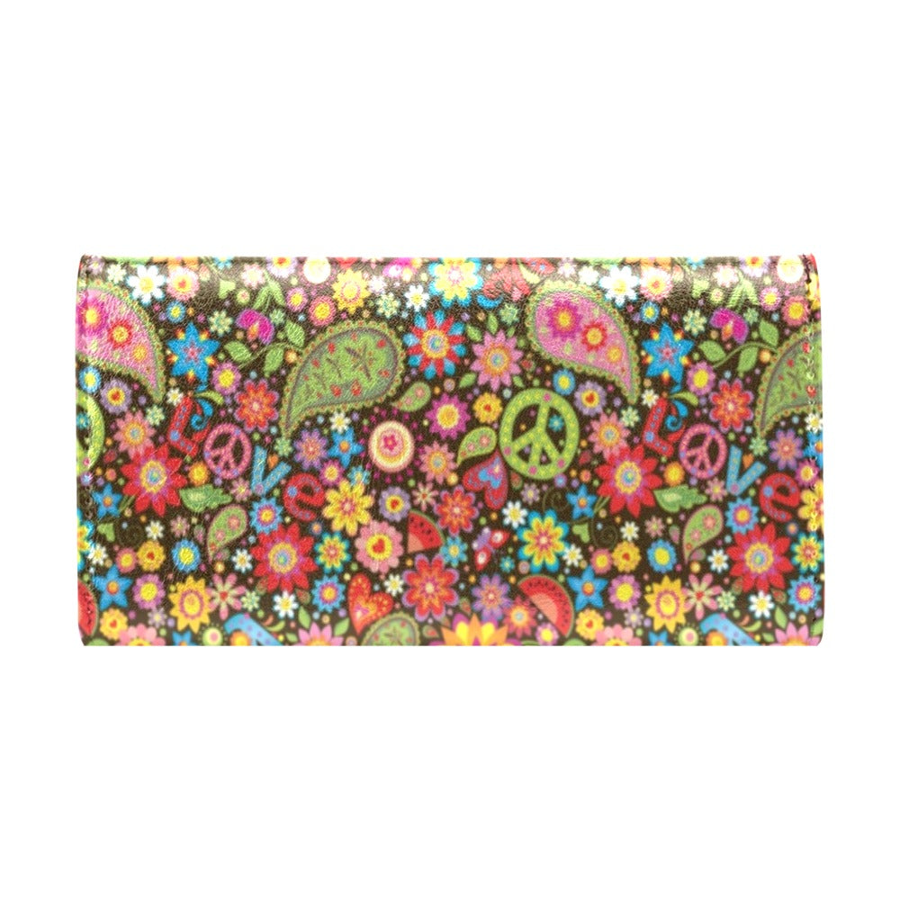 Flower Power Peace Paisley Themed Print Women's Trifold Wallet