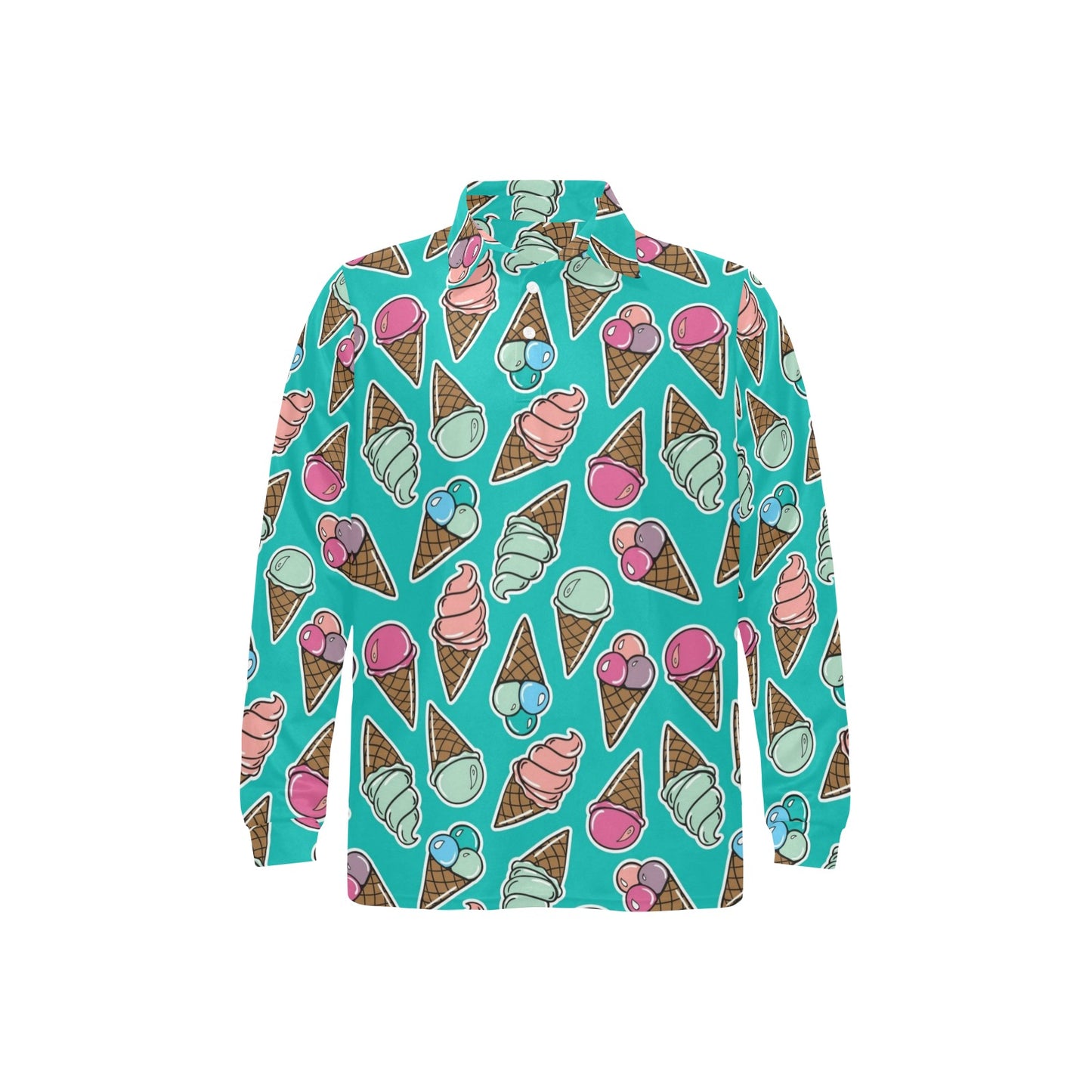 Ice Cream Pattern Print Design IC01 Long Sleeve Polo Shirt For Men's