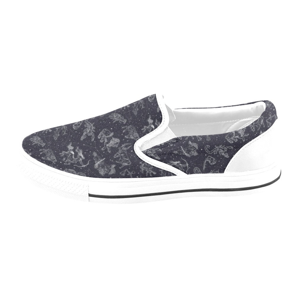Zodiac Print Design LKS304 White Slip Ons Canvas Women's Shoes