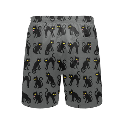Black Cat Cute Print Pattern Men's Swim Trunks Beach Shorts