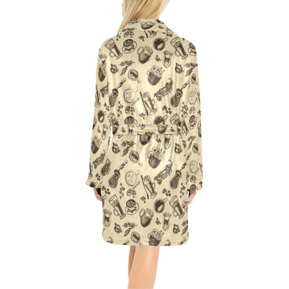 Coffee Pattern Print Design 05 Women's Fleece Robe