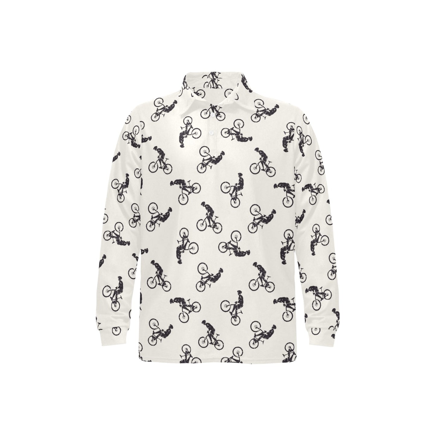 Mountain bike Pattern Print Design 01 Long Sleeve Polo Shirt For Men's
