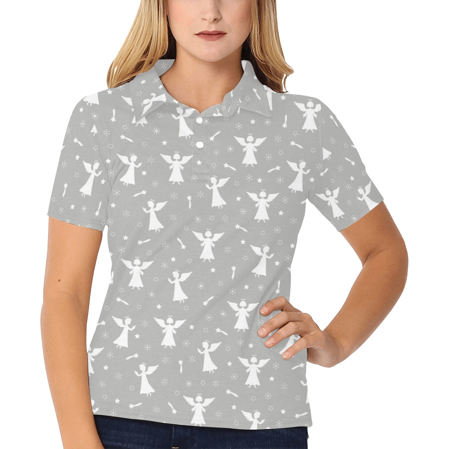 Angel Pattern Print Design 03 Women's Polo Shirt