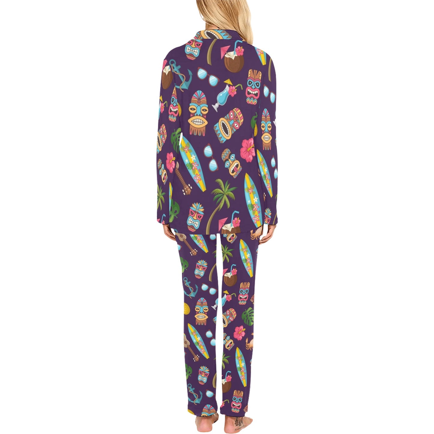 Hawaiian Themed Pattern Print Design H024 Women's Long Pajama Set