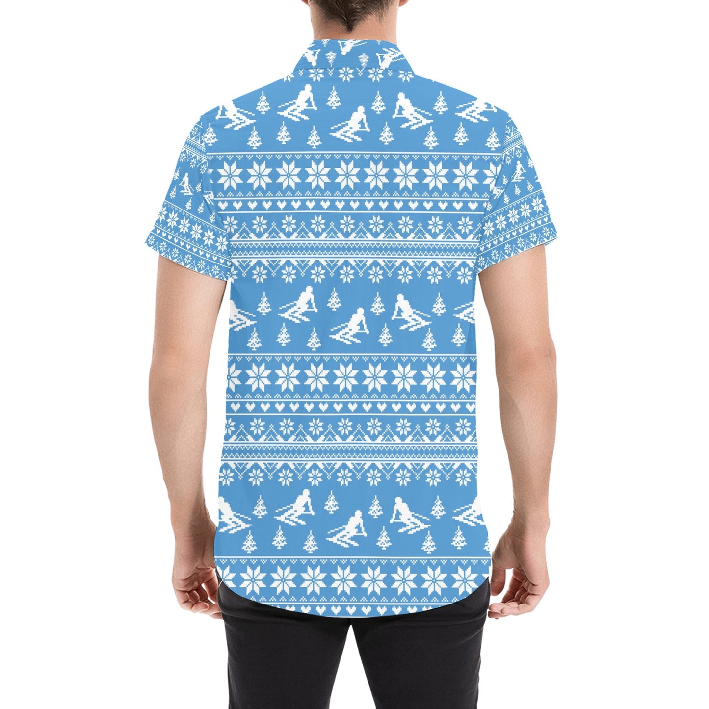 Ski Knit Pattern Print Design LKS302 Men Short Sleeve Button Up Shirt