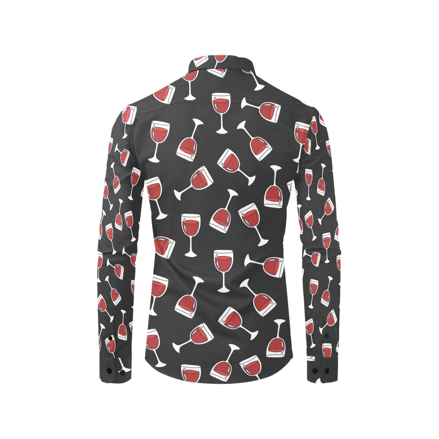 Wine Glass Print Design LKS303 Men's Long Sleeve Dress Shirt