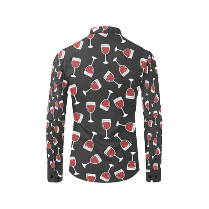 Wine Glass Print Design LKS303 Men's Long Sleeve Dress Shirt