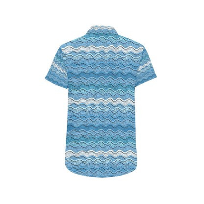 Wave Print Design LKS301 Men Short Sleeve Button Up Shirt