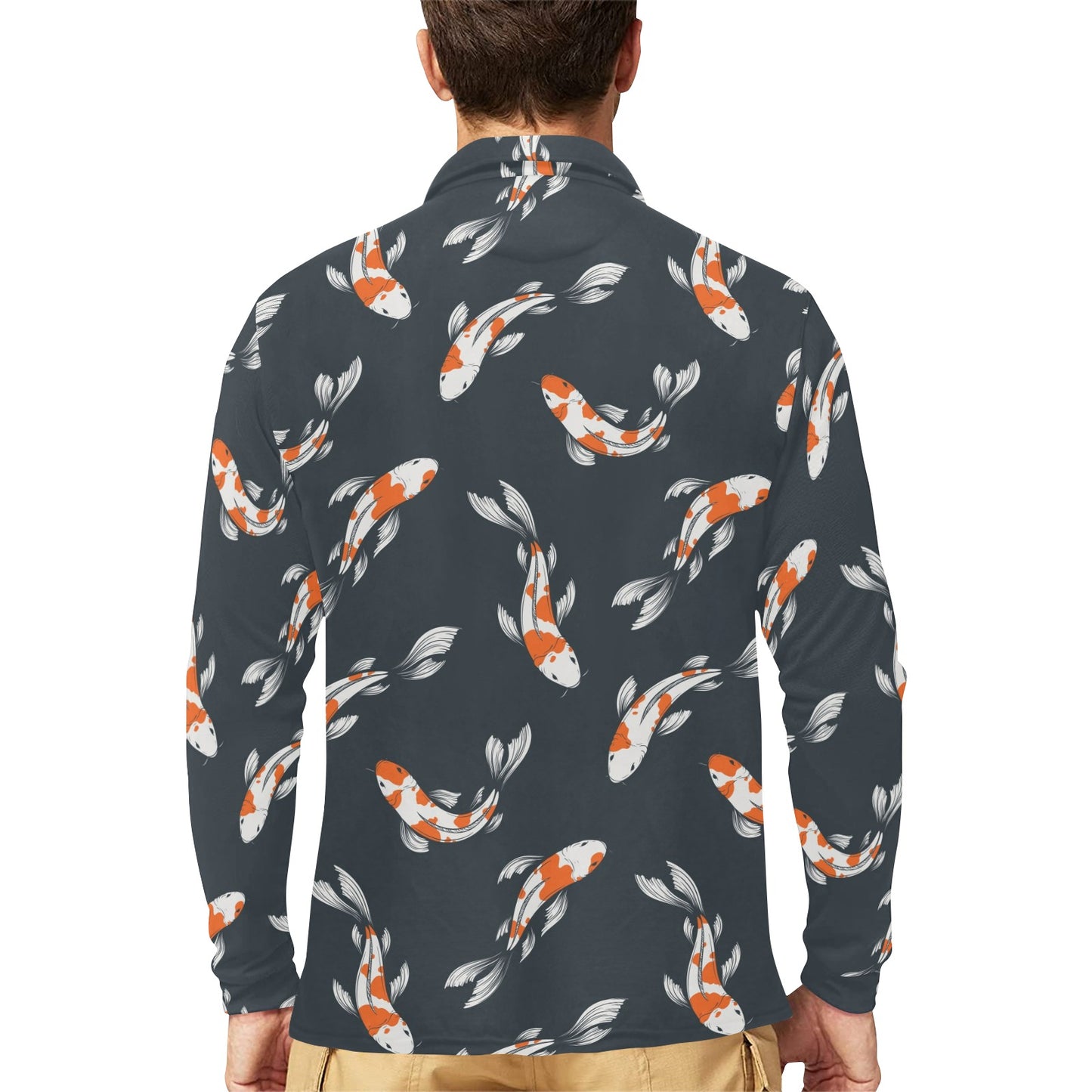 KOI Fish Pattern Print Design 04 Long Sleeve Polo Shirt For Men's