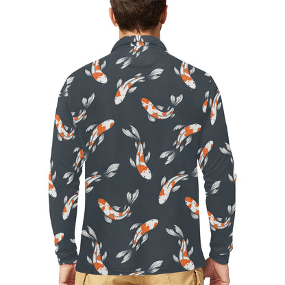 KOI Fish Pattern Print Design 04 Long Sleeve Polo Shirt For Men's