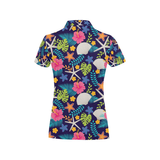 Beach Seashell Floral Theme Women's Polo Shirt