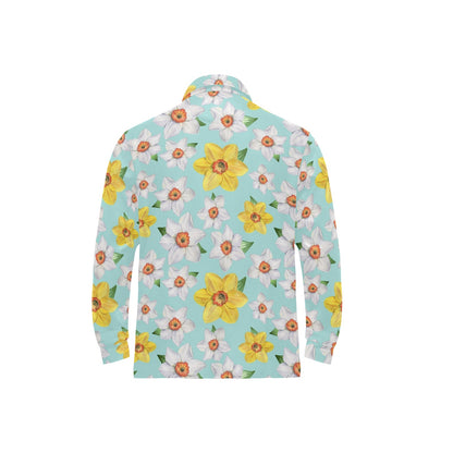 Daffodils Pattern Print Design DF07 Long Sleeve Polo Shirt For Men's