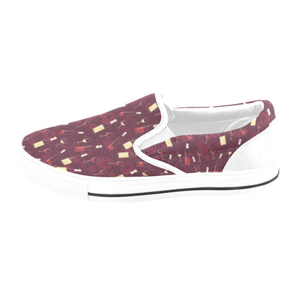 Wine Themed Print Design LKS302 White Slip Ons Canvas Women's Shoes