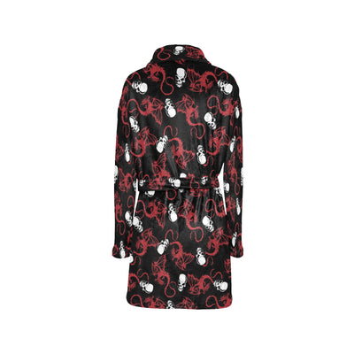 Skull With Red Dragon Print Design LKS304 Women's Fleece Robe