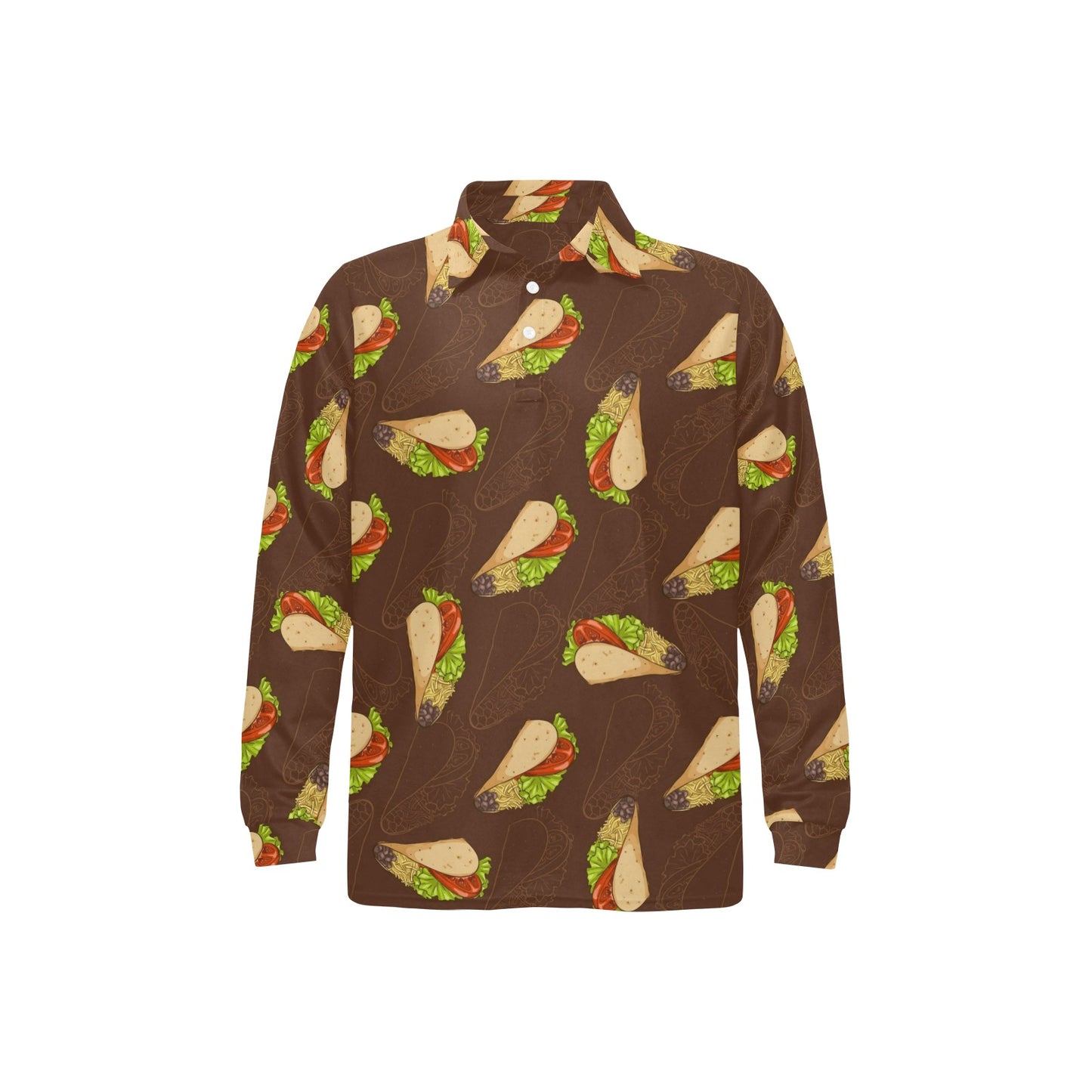 Taco Pattern Print Design TC08 Long Sleeve Polo Shirt For Men's