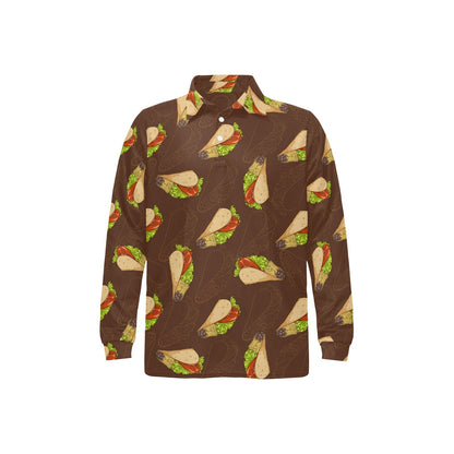 Taco Pattern Print Design TC08 Long Sleeve Polo Shirt For Men's
