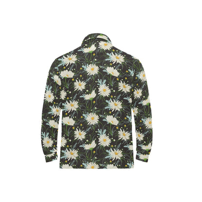 Daisy Pattern Print Design DS08 Long Sleeve Polo Shirt For Men's