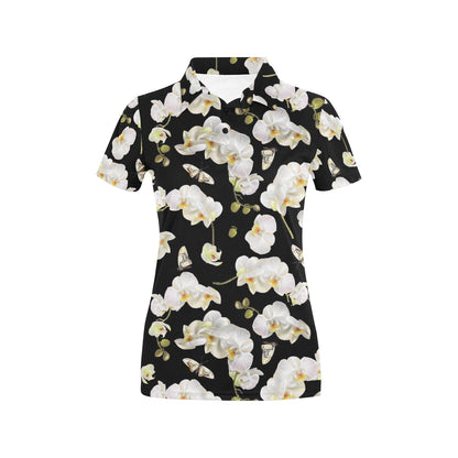 Orchid White Pattern Print Design OR011 Women's Polo Shirt
