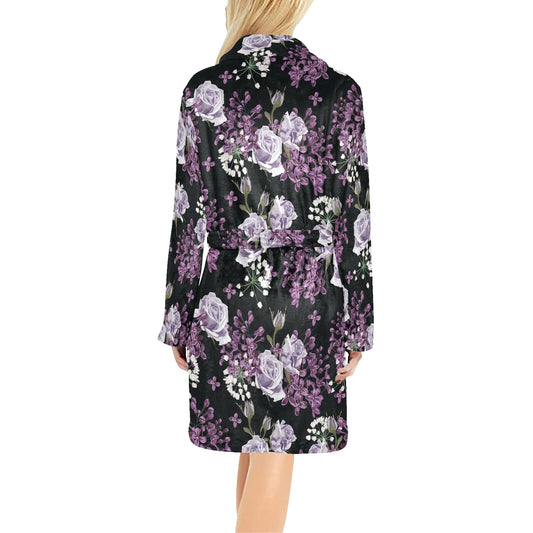 Lilac Pattern Print Design LI04 Women's Fleece Robe