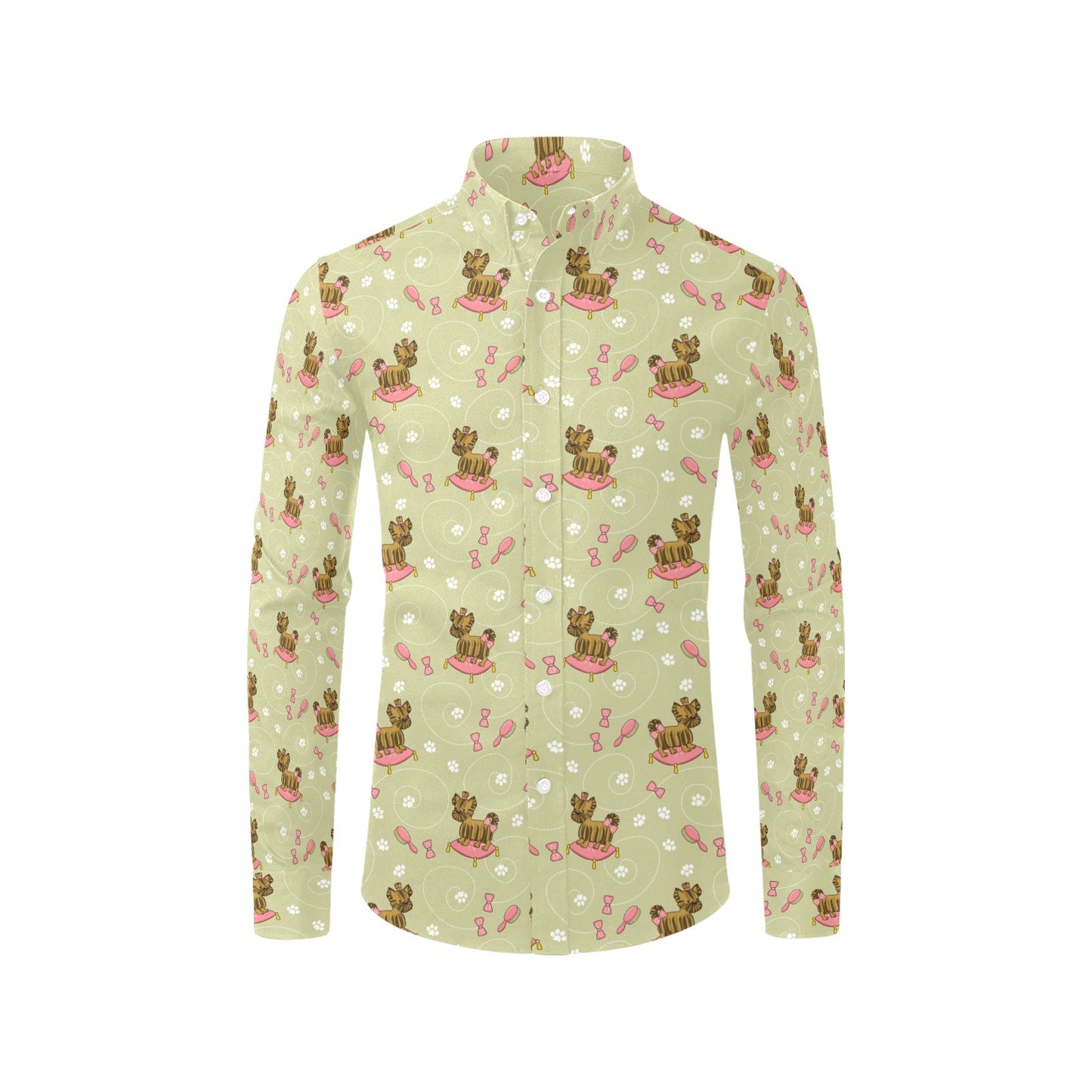 Yorkshire Cute Terriers Print Design LKS301 Men's Long Sleeve Dress Shirt