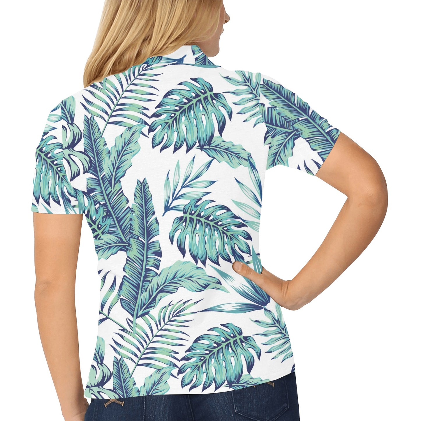 Pattern Tropical Palm Leaves Women's Polo Shirt