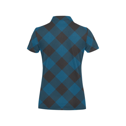 Plaid Blue Pattern Print Design A04 Women's Polo Shirt