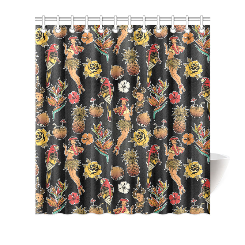 Hula Dancers Hawaiian Style Pattern Print Design 0 Shower Curtain